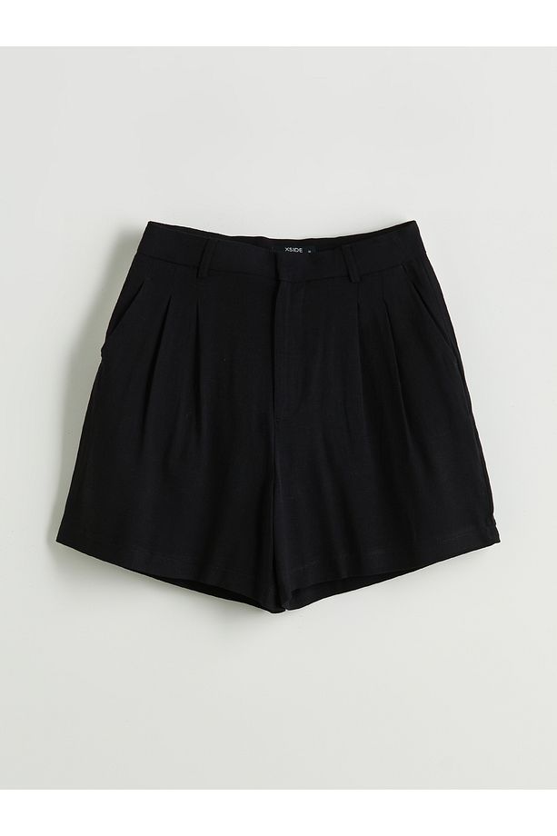 Loose Fit Keten Karışımlı Kadın Pileli Şort - 1