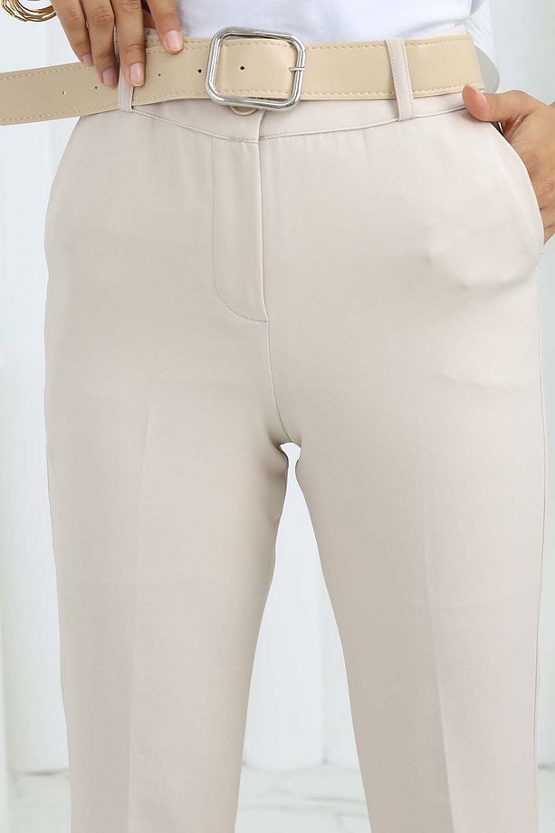 Kemerli İspanyol Paça Pantolon Taş Rengi 6538 - 4