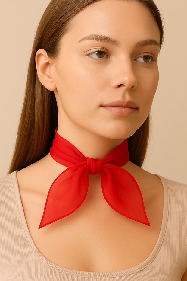 Red Colored Plain Chiffon Scarf Multi-Purpose Accessory 50X50