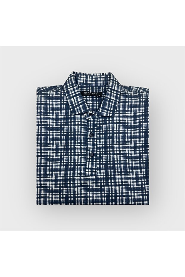 Modern Fit Cotton Lecra Mix Shirt Collar Short Sleeve Patterned T-Shirt 5000L