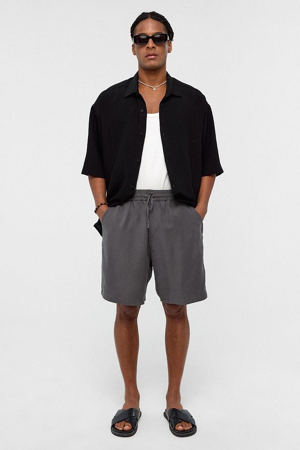 Oversize Modal Kumaş Bermuda Şort Antrasit - 1