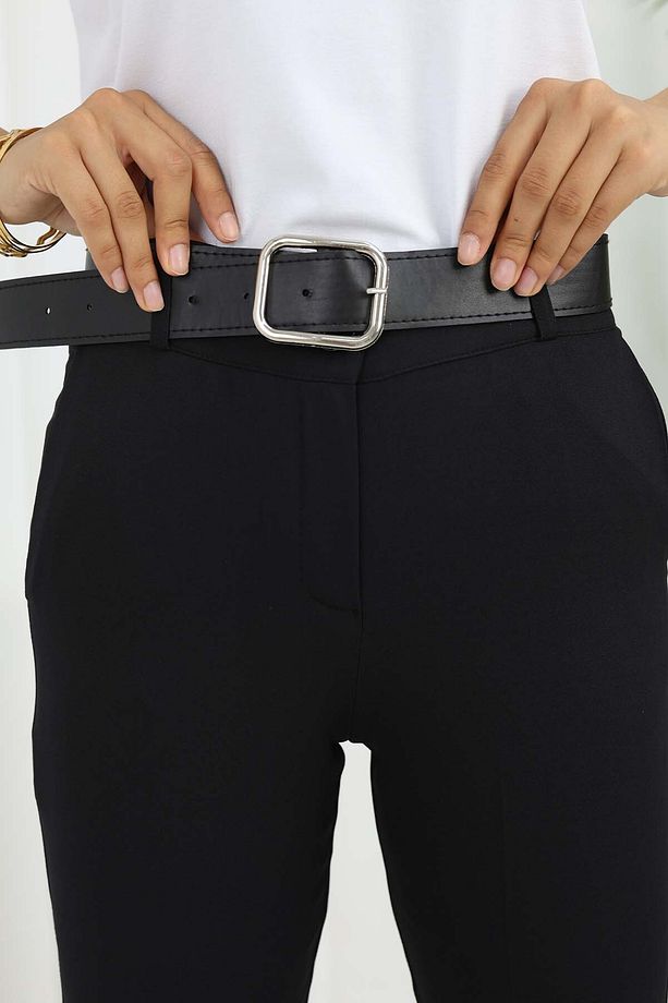 Kemerli İspanyol Paça Pantolon Siyah 6538 - 4