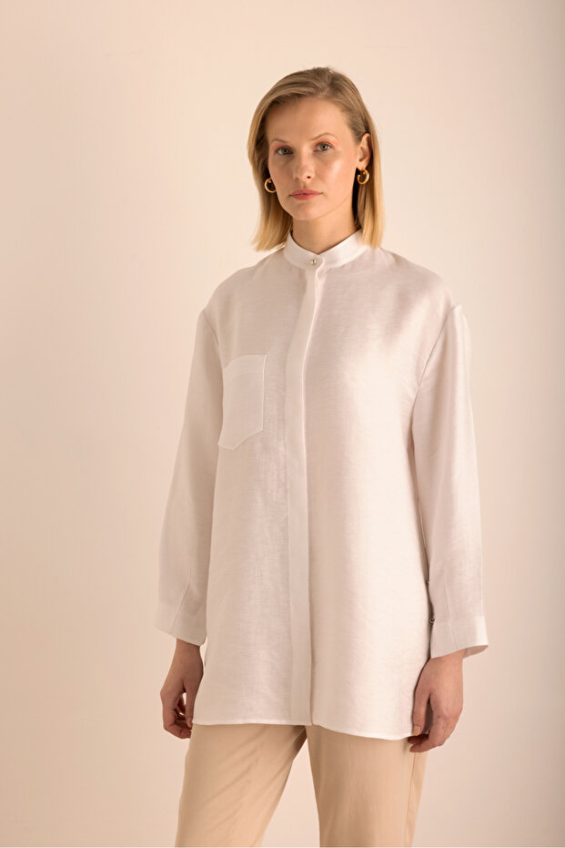 Hakim Yaka Keten Bluz - 2