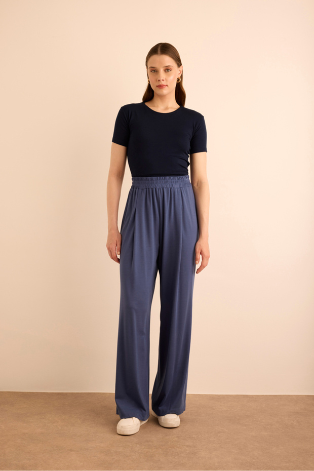 Beli Lastikli Örme Bol Pantolon - 1