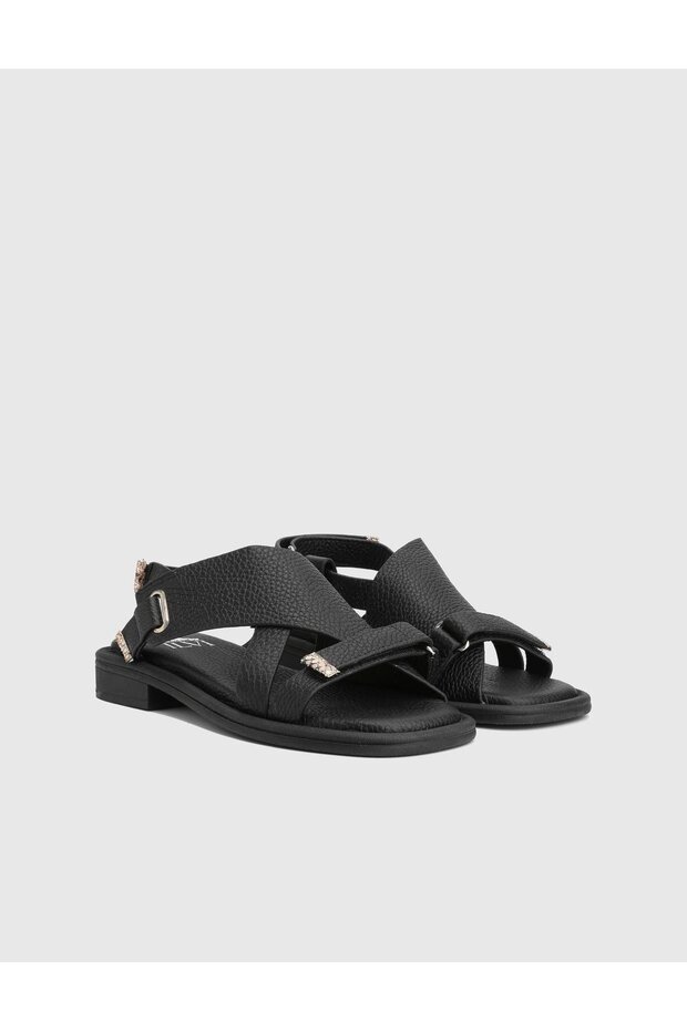Carcee Floter Leather Women's Black Sandals