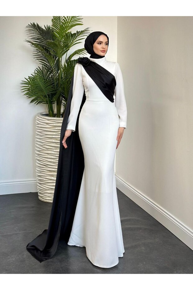 Rochie de seară cu eșarfă KREP - 1