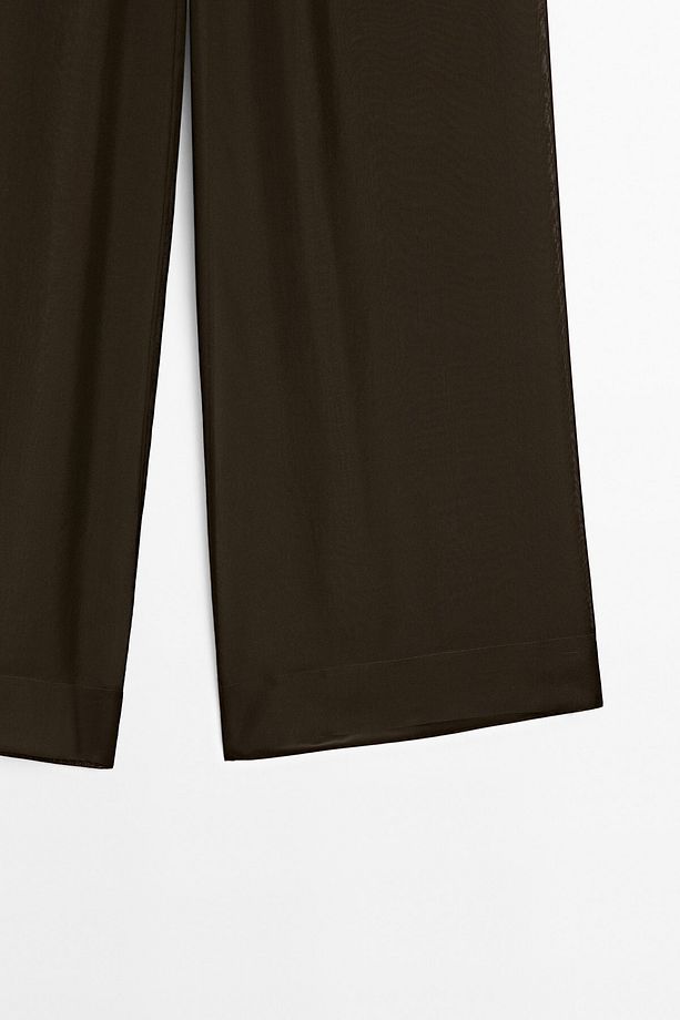 Dökümlü kontrast %100 ipek pantolon - 6