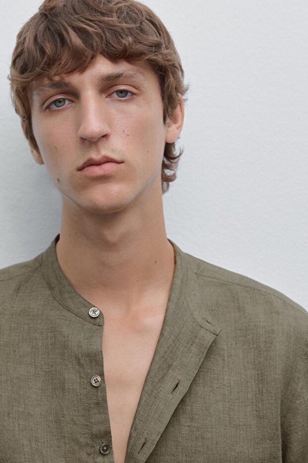 %100 keten soluk efektli hakim yaka gömlek - 4