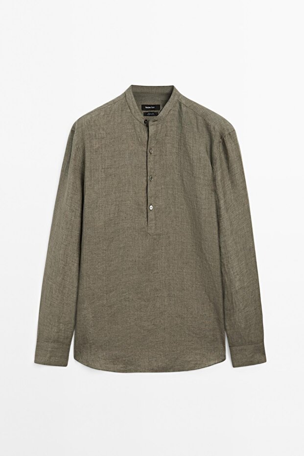 %100 keten soluk efektli hakim yaka gömlek - 5