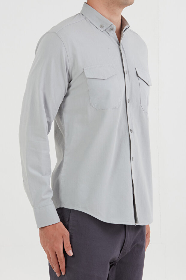 Basic Çift Cepli Gömlek - 4