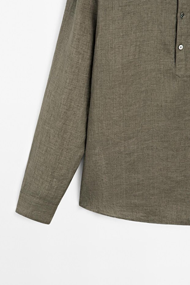 %100 keten soluk efektli hakim yaka gömlek - 7