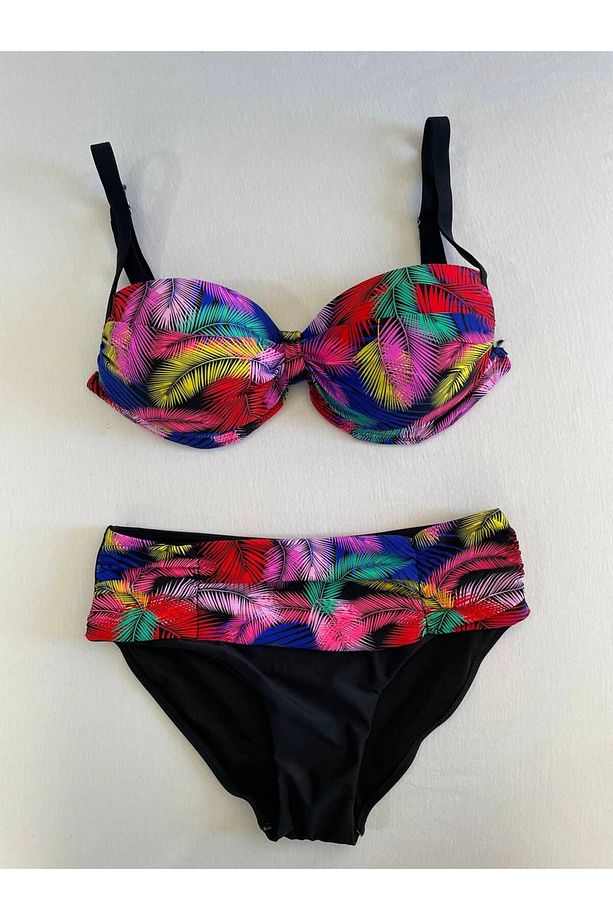 Kadın Siyah Sarı Kırmızı Çok Renk Desenli Astarlı Büyük Beden Bikini Takımı HZL25S-LC06 - 2