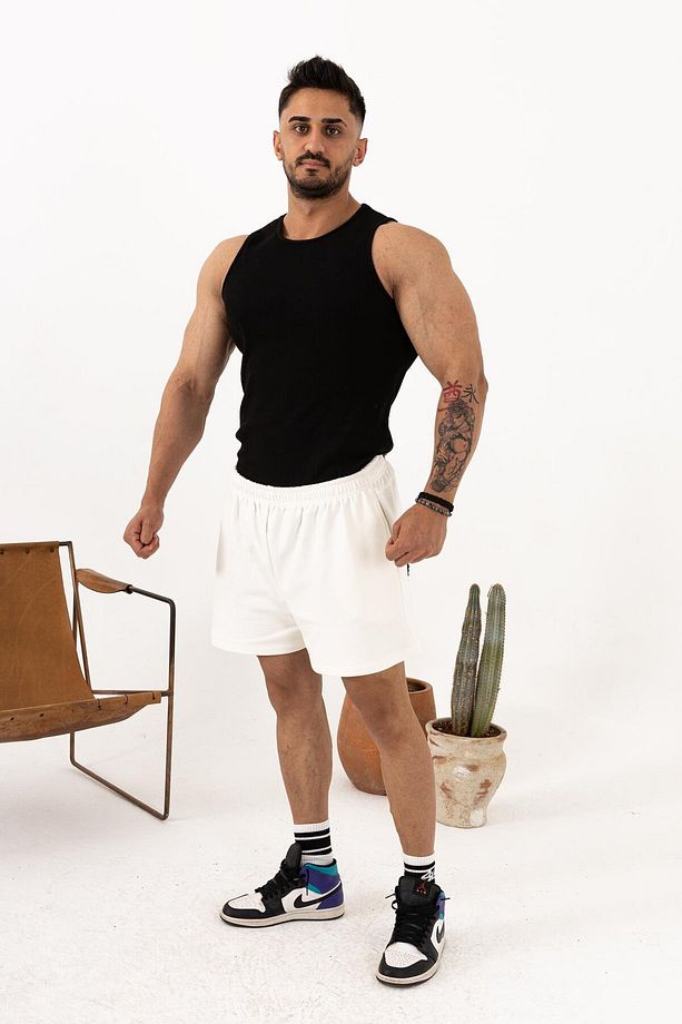 Erkek Beyaz Ribana Fitilli Atlet – Yazlık Slim Fit Basic Atlet - 8