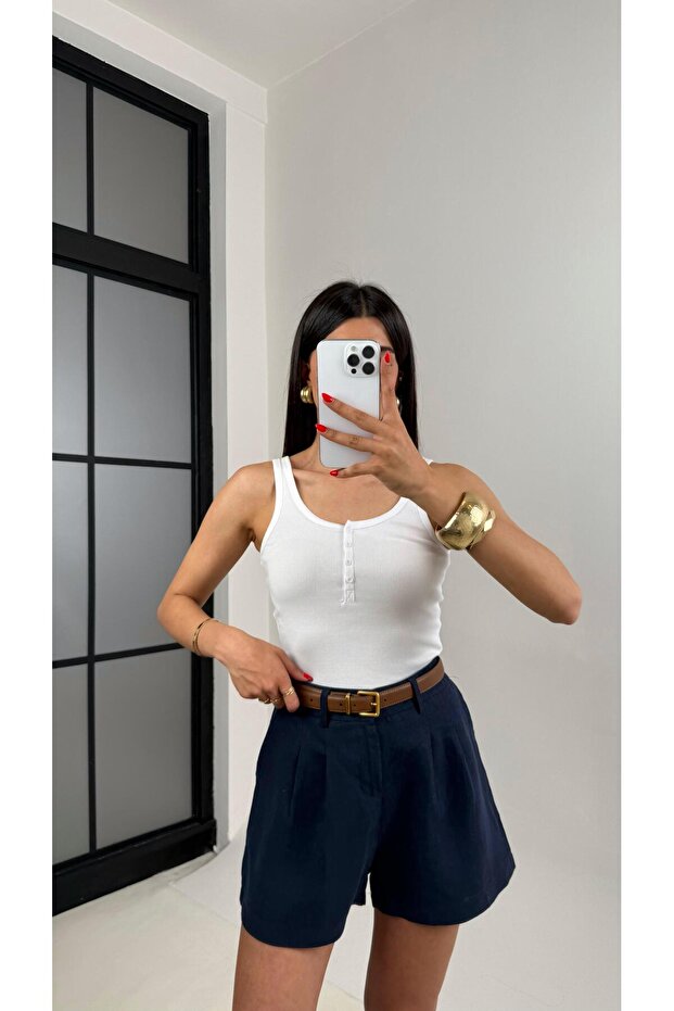 Beyaz Önden Düğmeli Basic Atlet Gaus00498 - 2