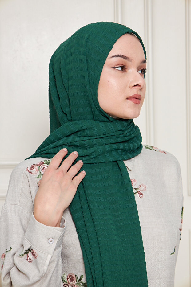 Gradient Striped Arya Chiffon Shawl - Emerald Green -