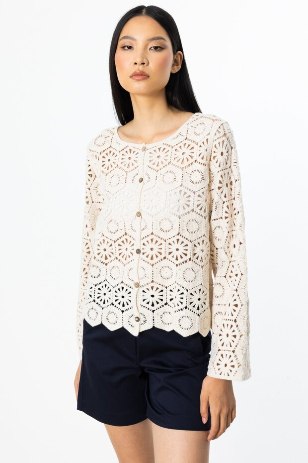 Dantelli Örme Hırka Krem-56932 - 1