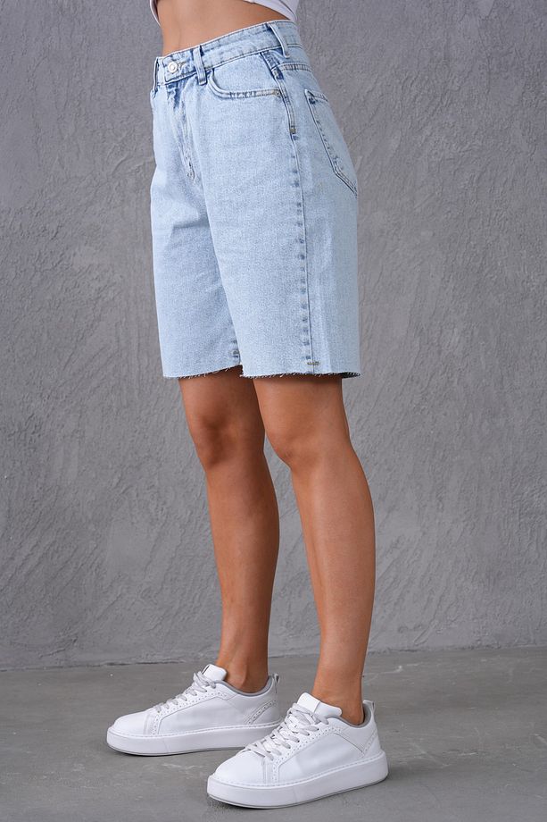 Yüksek Bel Rahat Kalıp Diz Üstü Kot Şort Jeans Şort 70367 - 7