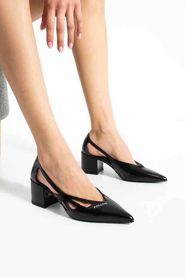 Women's Genuine Leather Classic Heeled Shoes Black