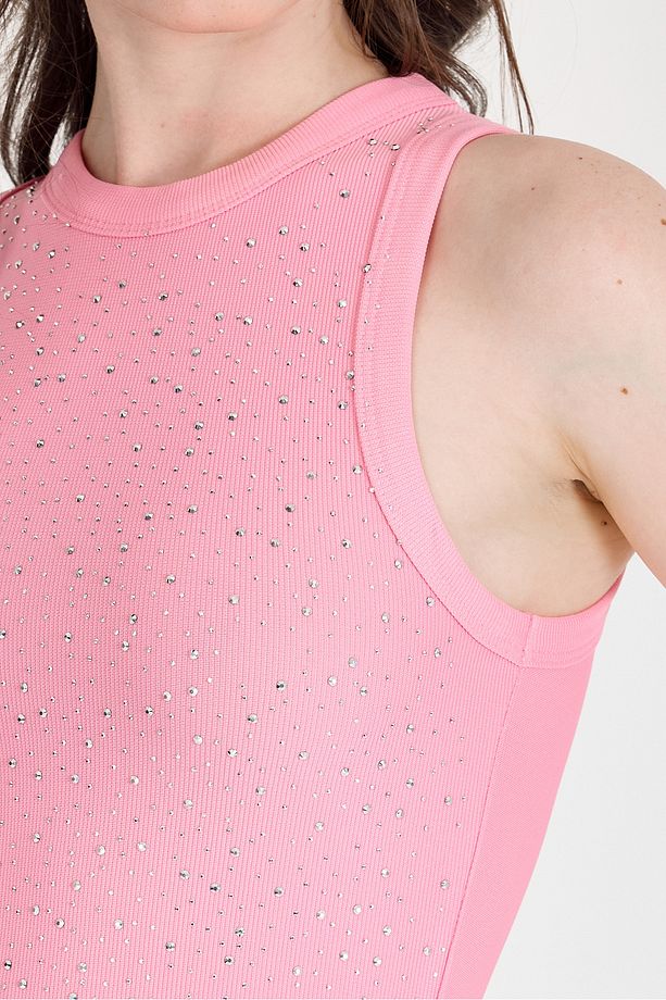 Pembe Taş İşleme Detaylı Halter Yaka Örme Atlet 0349 - 4