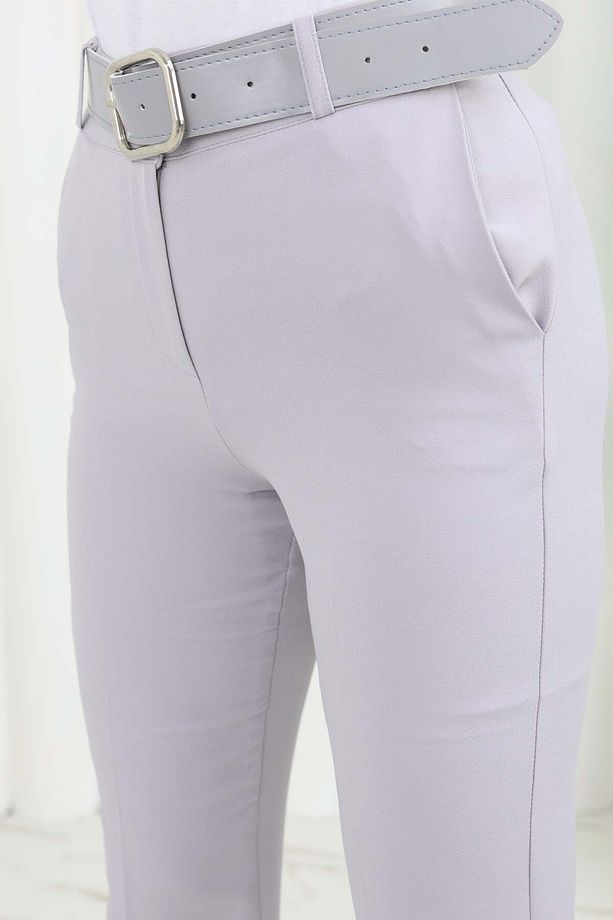 Kemerli İspanyol Paça Pantolon Gri 6538 - 4
