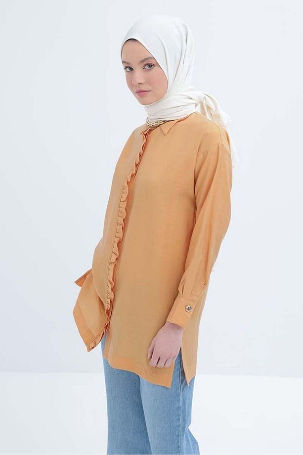 Sarı-Fırfırlı Yırtmaçlı Gömlek - 5
