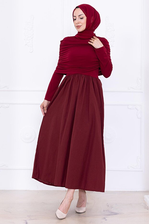 Drapeli Elbise Bordo HM2780 - 4