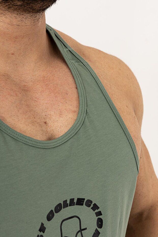 Erkek Yeşil Oversize Atlet – Fast Collection Logo Baskılı Sporcu Atlet - 4