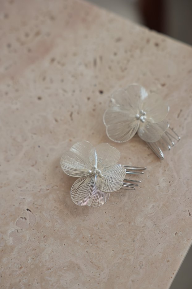 2-Piece Metal Pin Buckle, Engagement-Wedding Hair Accessory, Metal Flower Buckle