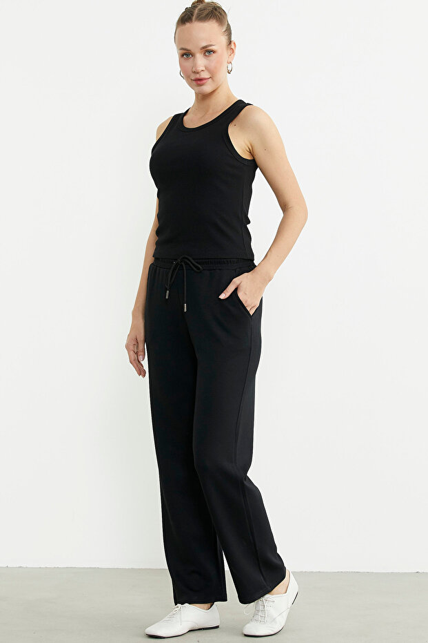 Fitilli Basic Kolsuz Tişört - Siyah - 1