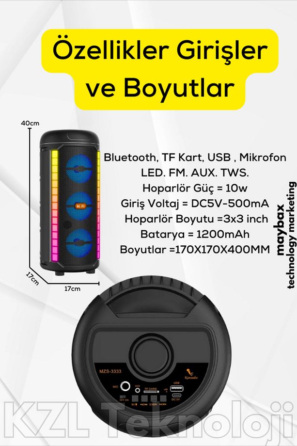 Bluetooth Hoparlör Parti Hoparlörü Işıklı Ses Bombası Radyo Usb Tf Kart Girişli Mikrofon Hediyeli - 2