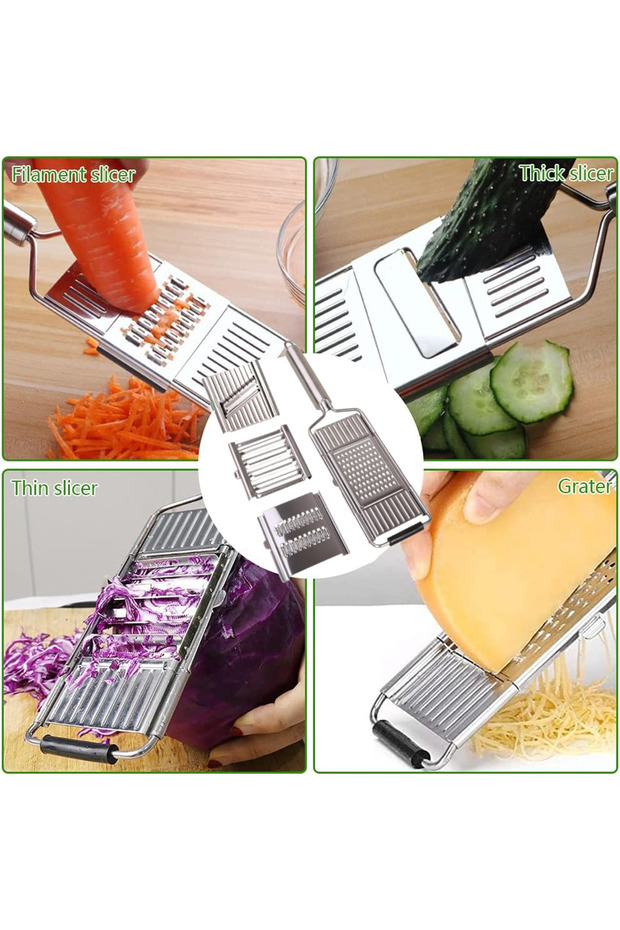 Functional 3-Head Fruit and Vegetable Slicer Grater Steel Professional Grater Chopper