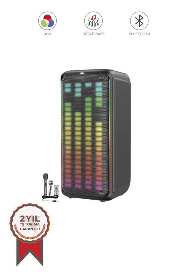 KTS-1911 Siyah Mikrofonlu Kumandalı RGB Ledli Taşınabilir Bluetooth Hoparlör Parti Speaker - 1