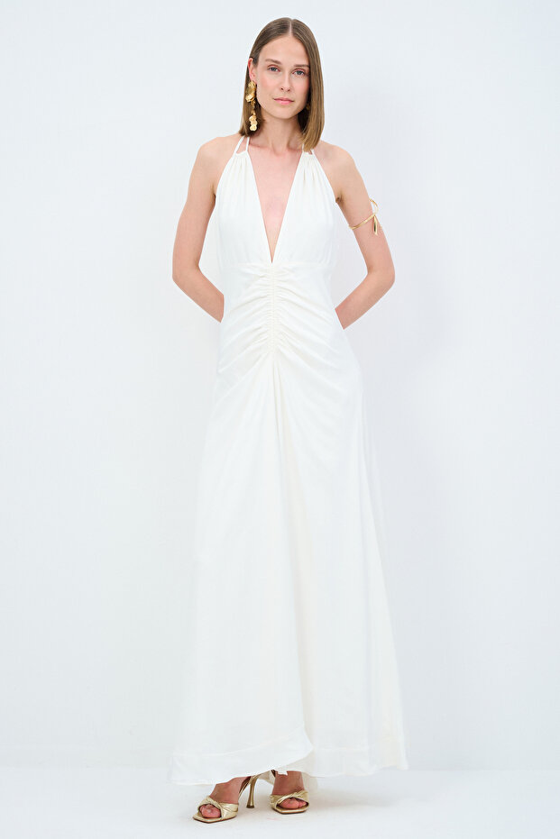 Night Zoom Büzgülü Örme Elbise - 3