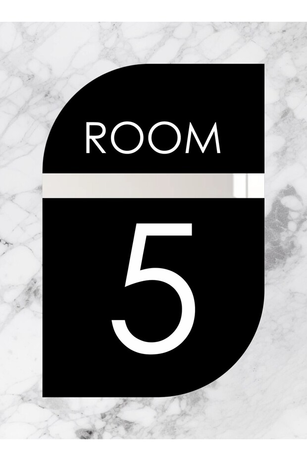 Vertical Hotel Door - Apartment - Building - Number Black Plexiglass No - 5 Five