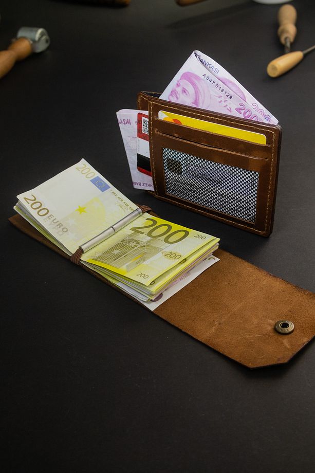 El Yapımı Hakiki Deri Kartlık ve Para Cüzdanı Seti, Minimalist Tasarım, İkisi Bir Arada - 5