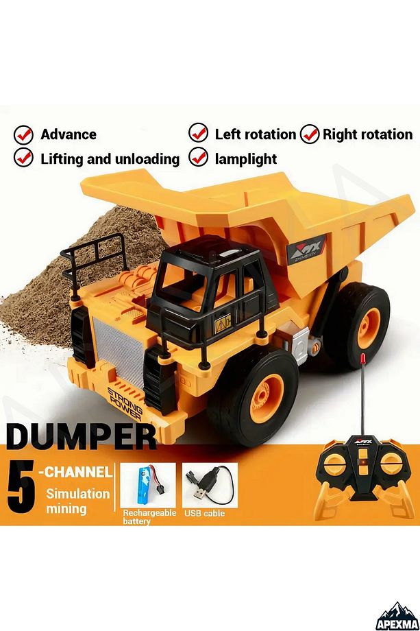 Oyuncak 40MHz Uzaktan Kumandalı Şarjlı LED Işıklı Rc İş Makinesi Damperli Kamyon - 3