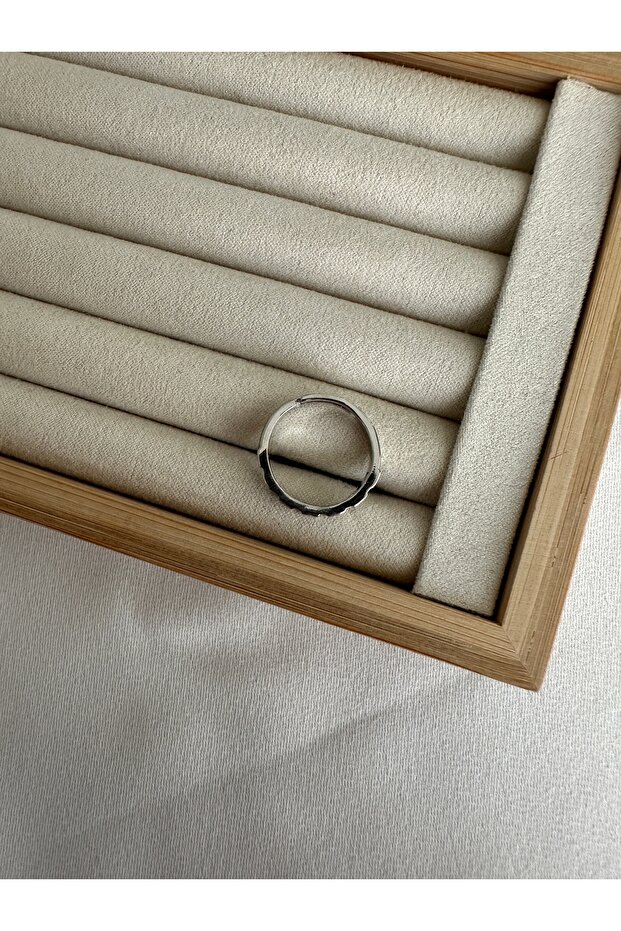 Silver Colored Rectangular Row Ring - 2