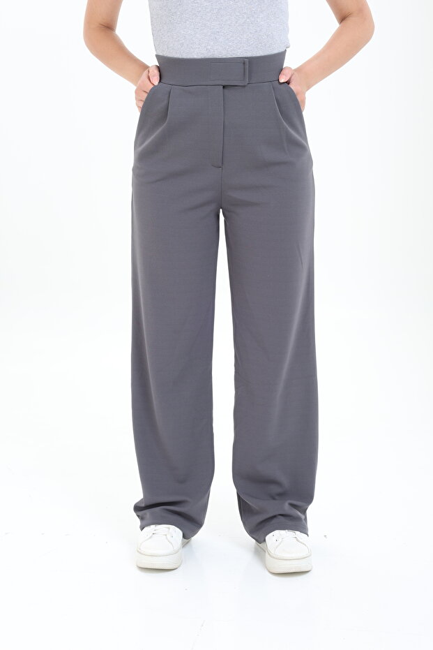Women's Line Lycra Zipper Closure Pleated Anthracite Palazzo Trousers