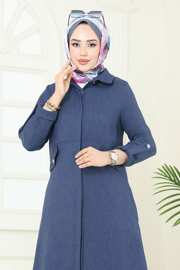 Gizli Düğmeli Elbise Ferace 2681SL432 İndigo - 4