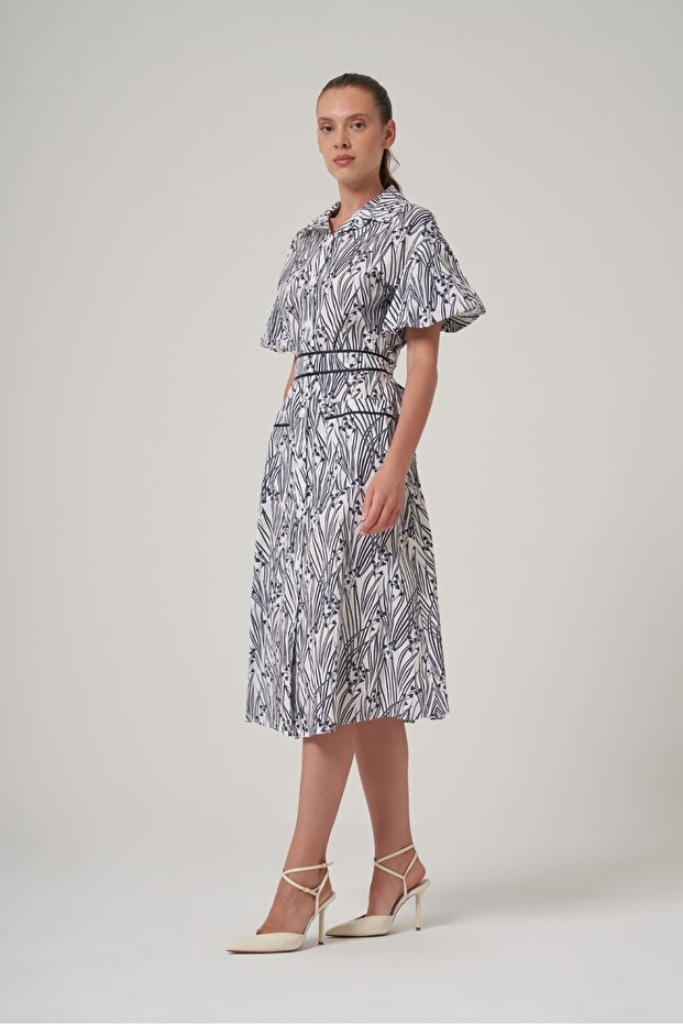 Gömlek Yaka Balon Kol Elbise - 2