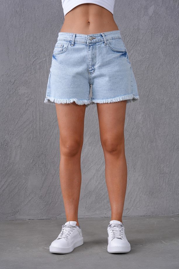 Kadın Yüksek Bel Püsküllü Mavi Kot Şort Jeans Şort 70370 - 5