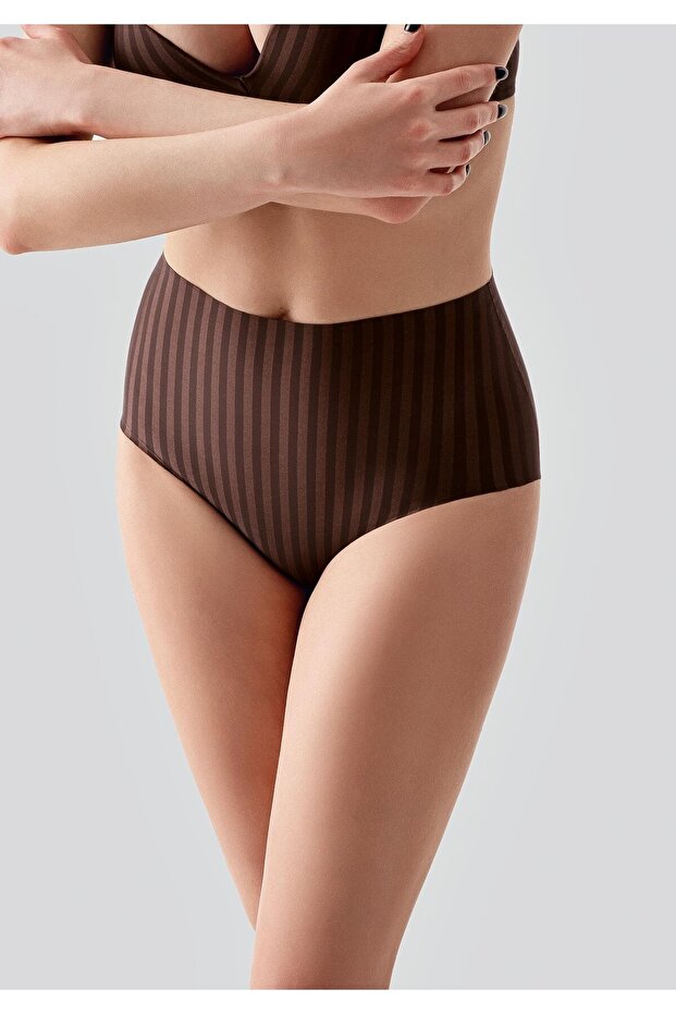 Laser Cut High Waist Panties C19211 Brown