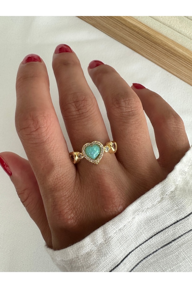 Blue Opal Stone Heart Ring - 4