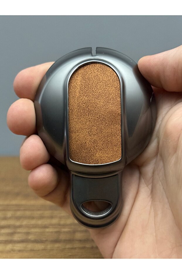 Mini Cooper New 3 Button Guard Key Controller Metal Case Cover Leather Brown