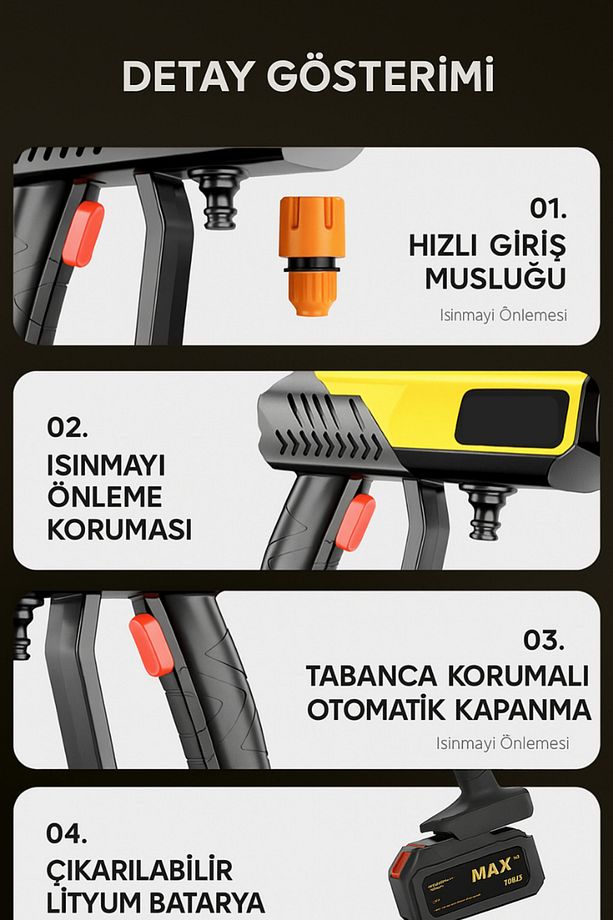 Şarjlı Yüksek Basınçlı Yıkama Tabancası | Araç Oto Araba, Bahçe, Halı, Klima Temizliği - 5