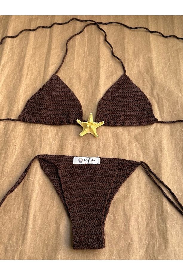 Starla El Yapımı Doğal Deniz Yıldızlı Örgü Bikini Takımı - 6