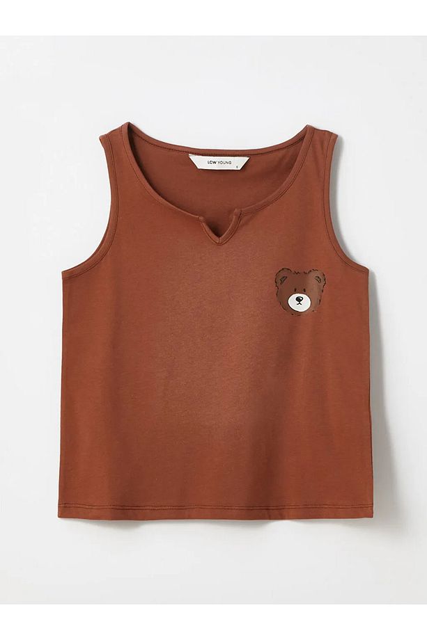 LCW Young Ekru Kaçık Yaka Baskılı Kadın Şortlu Pijama Takımı - 6