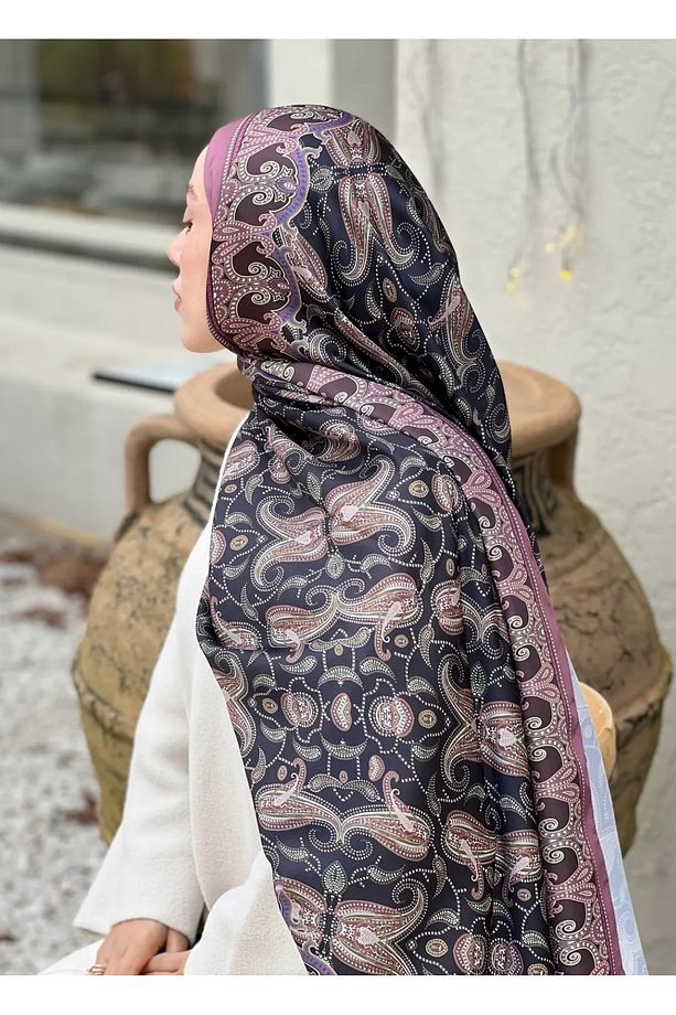 Etnik badem desen siyah marsala vual şal - 3