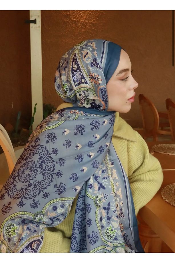 Lalezar desen mavi renk Soft şal - 1