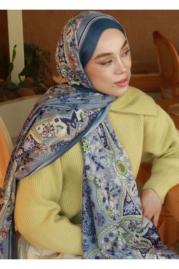 Lalezar desen mavi renk Soft şal - 3